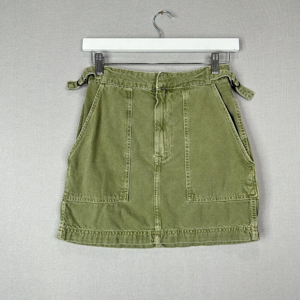 Free People Womens Skirt 0 Army Green Twill‎ Cargo Utility Y2K Grunge Mini Basic